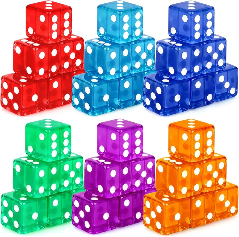 Lemicin 36 Piece 19mm Casino Style Craps Dice Sets Acrylic Translucent D6 Dice Bulk Square Rounded Edge for Casino Craps Table Games and Board Games Party Bar Entertainment - Image 1